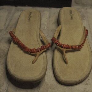 MINNETONKA SANDALS BEACH BEADED THONG BLACK FLIP FLOP INTAGLIA SIZE 13 WOMEN